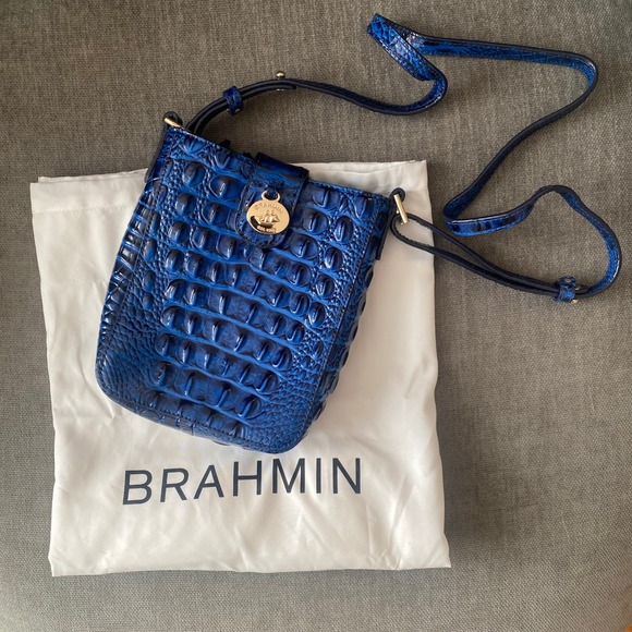 Brahmin Blue Leather Crocodile Embossed Crossbody Bag Purse - Picture 1 of 9